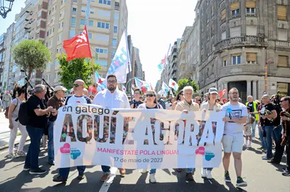 O portavoz municipal, Xabier P. Igrexas, nanifestaci&oacute;n Queremos Galego en Vigo en marzo de 2023