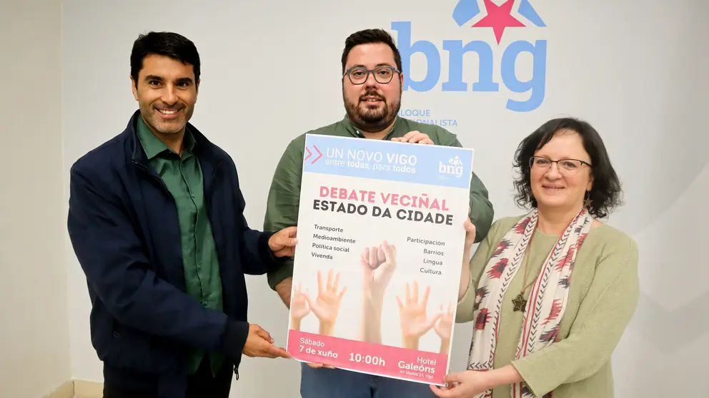 Filipe Abalde, Xabier P Igrexas e Ana Mart&iacute;nez presentan o Debate Veci&ntilde;al organizado polo BNG de Vigo