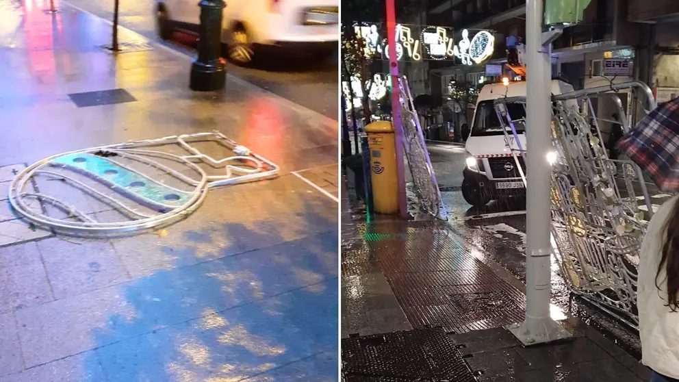 Luces ca&iacute;das na r&uacute;a Brasil (esq) e en Urzaiz (der, foto Hermes TV)