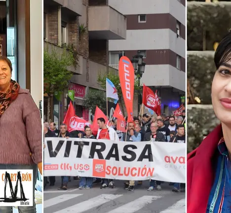 Gonzalo P&eacute;rez e Maribel Tato da Librar&iacute;a Cartab&oacute;n, manifestaci&oacute;n do Comit&eacute; de Vitrasa e a escritora Mar&iacute;a Reim&oacute;ndez