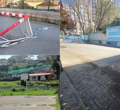 Estado de abandono das pistas do Pavill&oacute;n Quir&oacute;s (esq arriba), Parque Balda Matam&aacute; (esq abaixo), Torrecedeira (dereita)