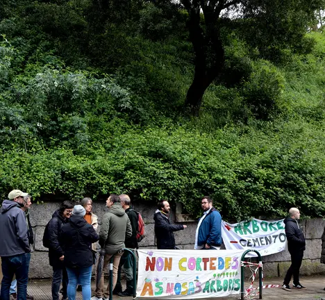 O portavoz municipal do BNG de Vigo, Xabier P. Igrexas, na protesta veci&ntilde;al contra a talla de &aacute;rbores na Falperra